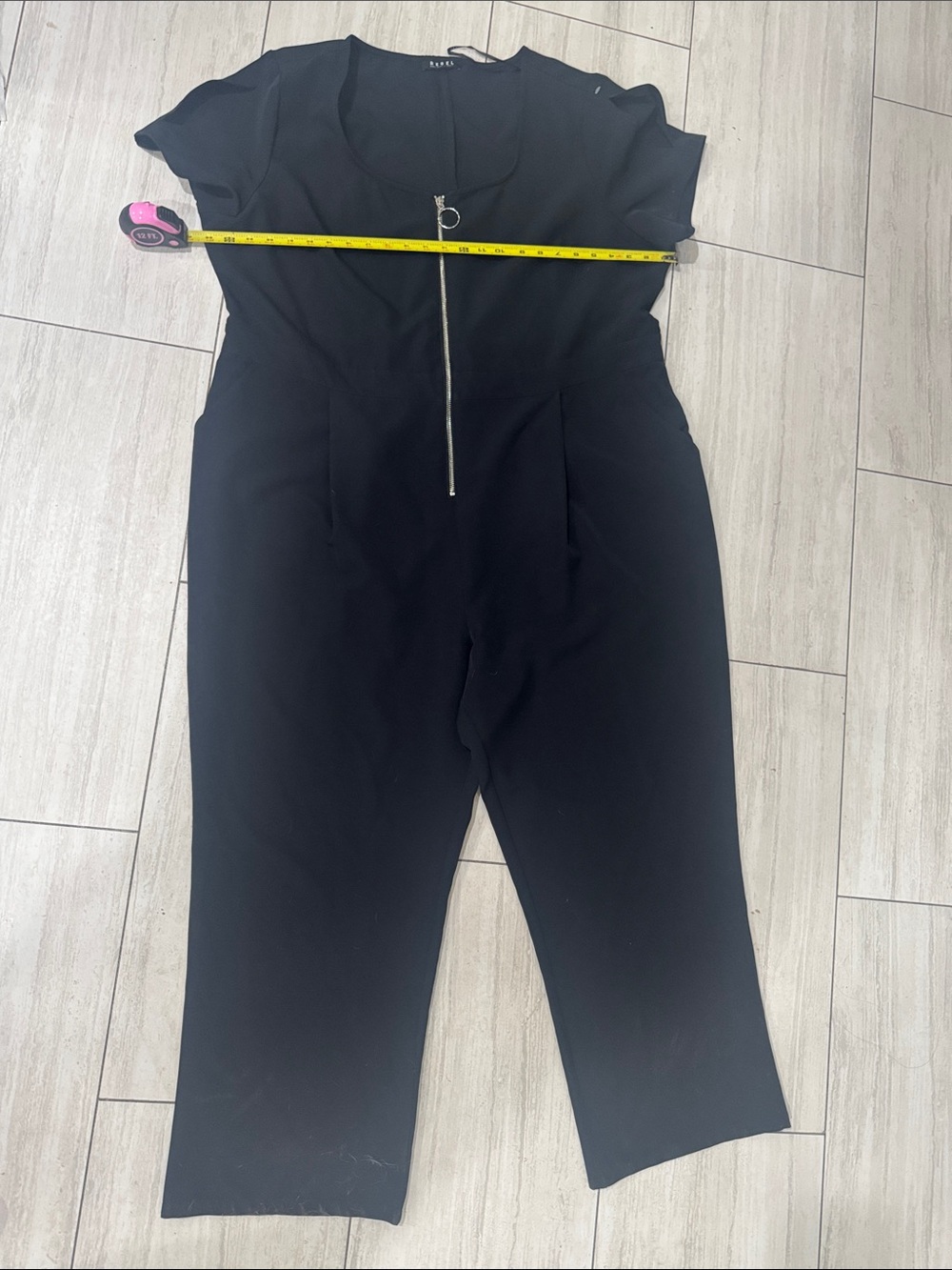 Black Short-Sleeve Zip-Front Jumpsuit